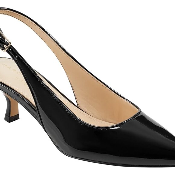 New In Box Marc Fisher Slingback Black Patent Leather Kitten Heels in Black 8 - Picture 2 of 7